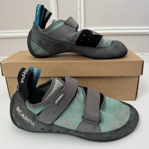 Scarpa Origin Climbing Shoes Green/Black Size EU 39 Wm. 7.5/Men 6.5 Hook & Loop - Picture 2 of 9